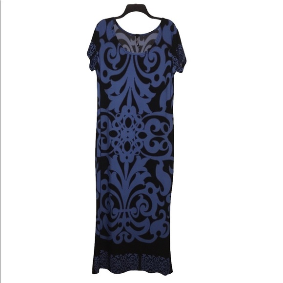 White Marks Couture Collection Royal Blue/Black Print Maxi Dress Size XL - Picture 1 of 3